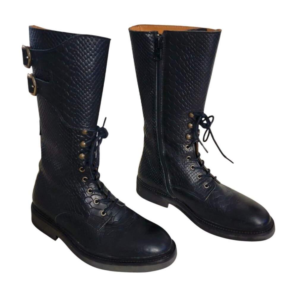 Celeris Bia Country Boot in Black Matte Faux Iguana 37 7